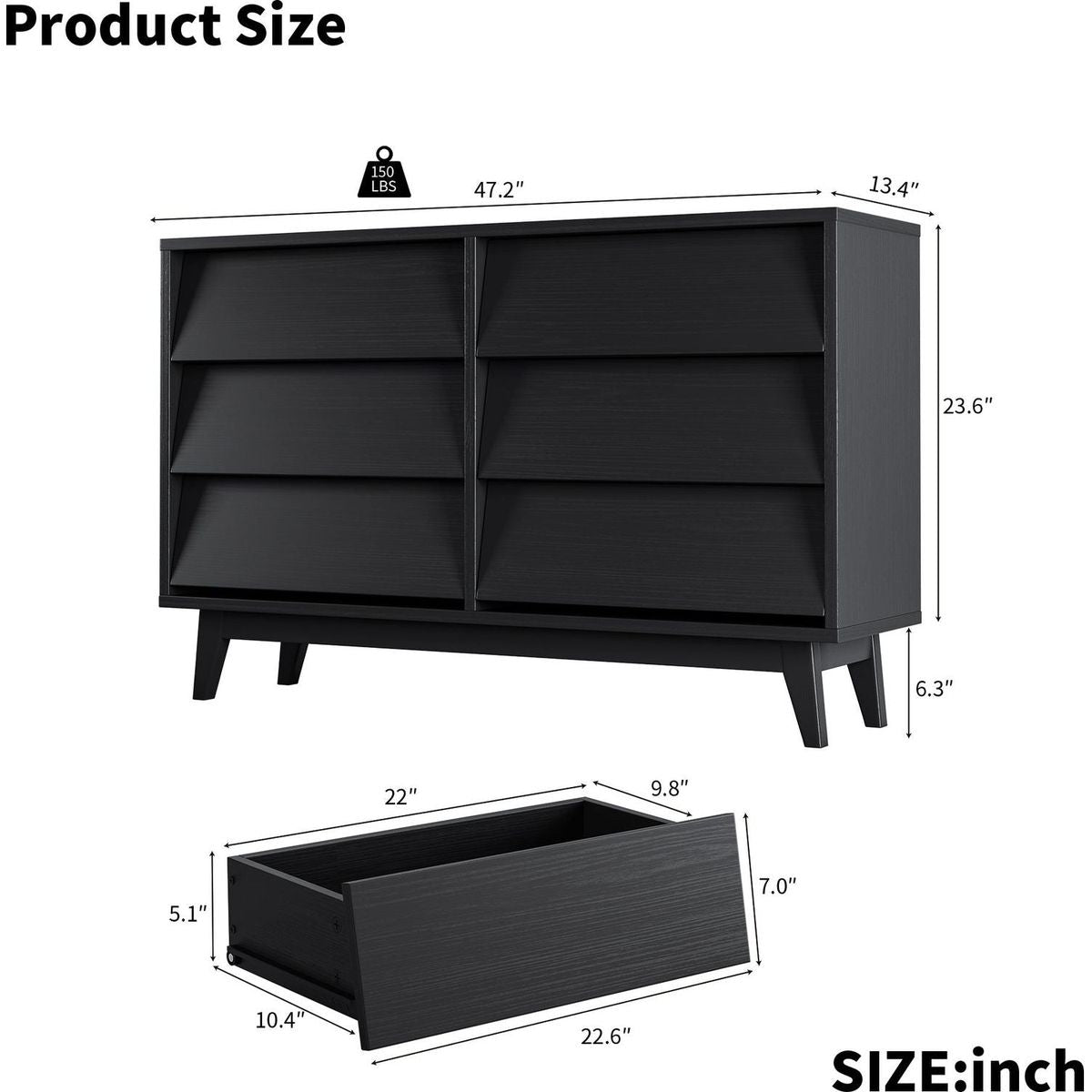 6 Drawer Double Dresser Features Vintage-style and Bevel Design