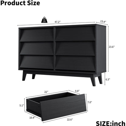 6 Drawer Double Dresser Features Vintage-style and Bevel Design