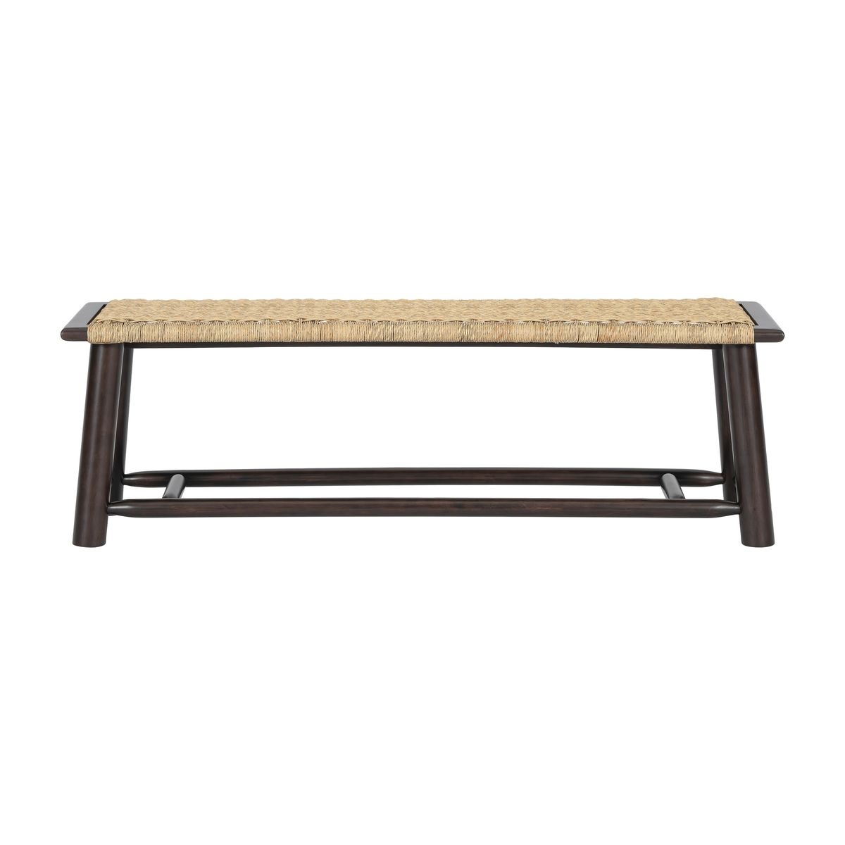 Farmhouse Modern Solid Wood Rattan Bench - Multi-Functional Design Walnut Finish 59 Inch Indoor & Covered Outdoor Bench