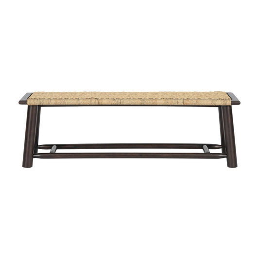 Farmhouse Modern Solid Wood Rattan Bench - Multi-Functional Design Walnut Finish 59 Inch Indoor & Covered Outdoor Bench