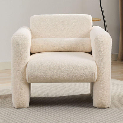 Modern Accent Chair Lambskin Sherpa Fabric Upholstered Comfy Reading Arm Chair Soft Padded Armchair with Back and Pillow for Living Room Bedroom Reception Waiting Room Office, Cream
