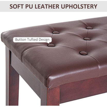 Piano Bench, Duet Piano Chair with Faux Leather Padded Cushion and Wooden Frame, Button Tufted Keyboard Bench, Brown