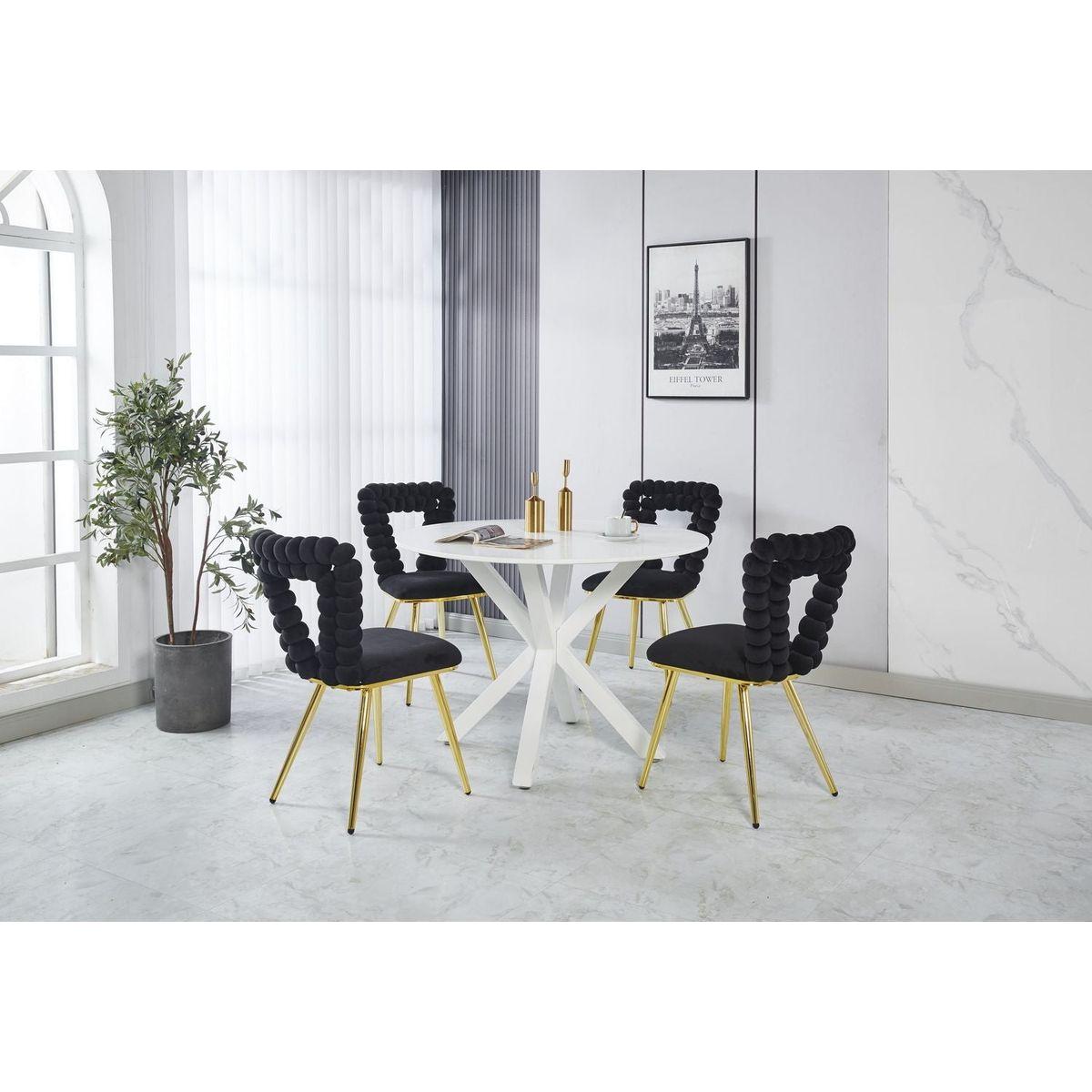 Modern chair(set of 2 ) with golden color iron tube legs, black soft cushions and comfortable backrest, suitable for dining room, living room, cafe,hairball back - Streamdale Furniture
