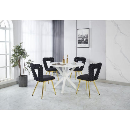 Modern chair(set of 2 ) with golden color iron tube legs, black soft cushions and comfortable backrest, suitable for dining room, living room, cafe,hairball back - Streamdale Furniture