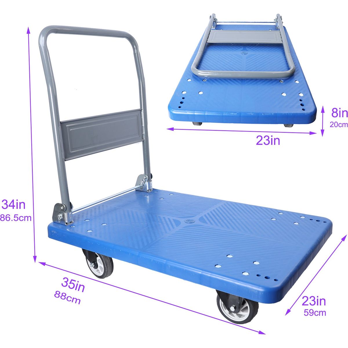 Hand Truck Upgraded Foldable Push Cart Dolly 660 lbs Capacity Moving Platform Hand Truck Heavy Duty Space Saving Collapsible Swivel Push Handle Flat Bed Wagon