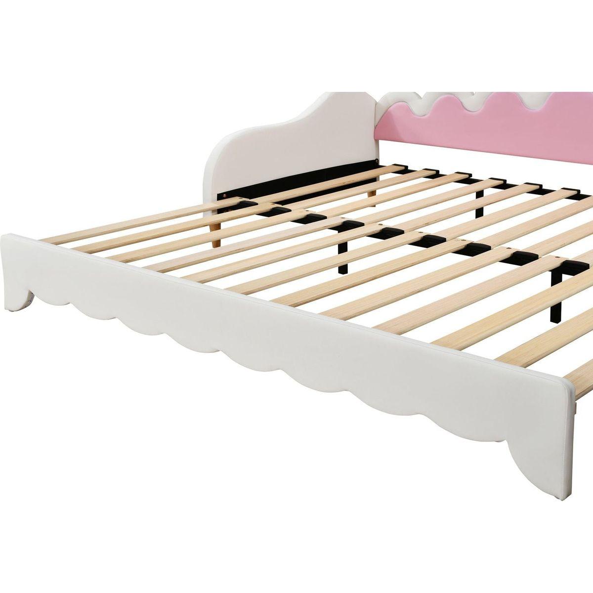 Twin Extending Daybed with LED Lights, Modern Upholstered Princess Daybed With Crown Headboard,White - Streamdale Furniture