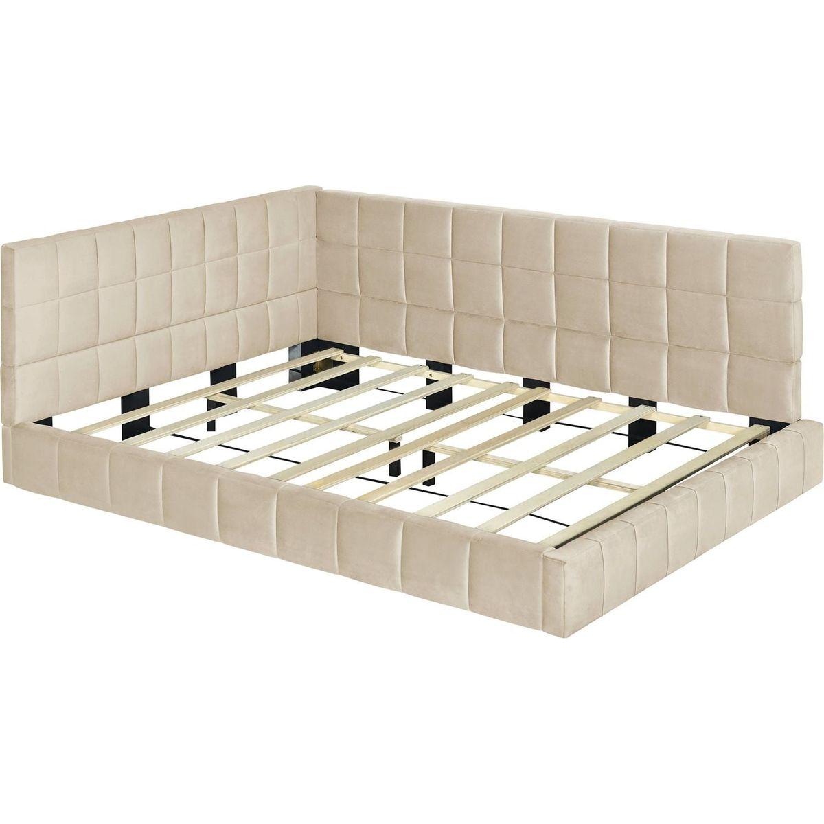 Full Size Upholstered Daybed/Sofa Bed Frame-Beige, Velvet