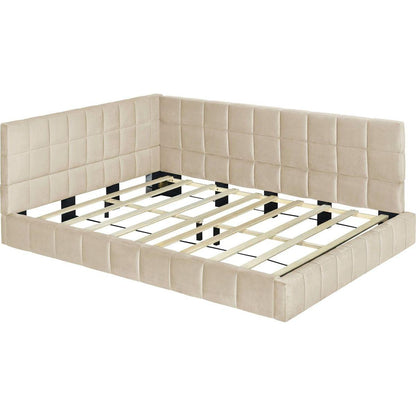Full Size Upholstered Daybed/Sofa Bed Frame-Beige, Velvet