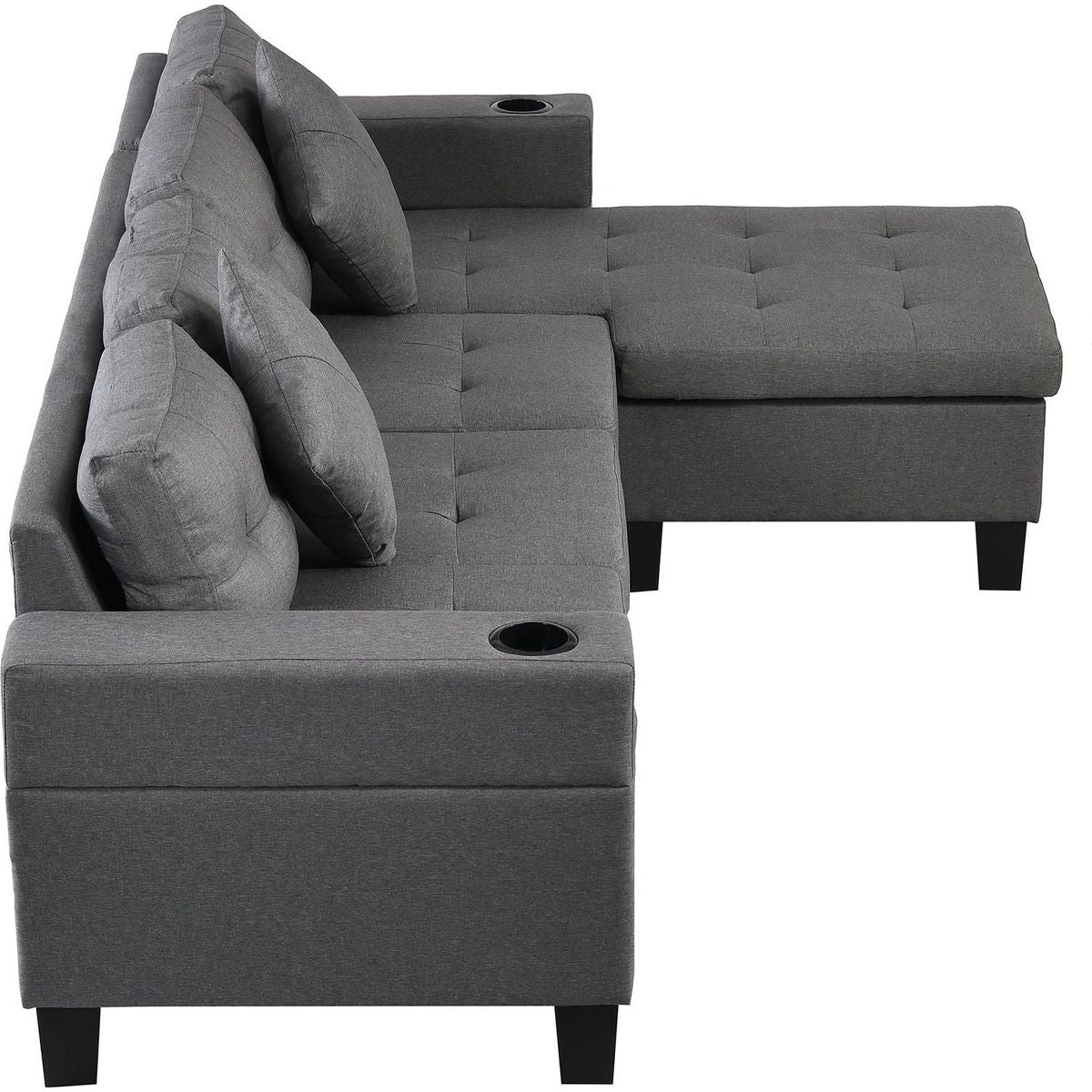 Sectional Sofa Set for Living Room with L Shape Chaise Lounge, cup holder and Left or Right Hand Chaise Modern 4 Seat