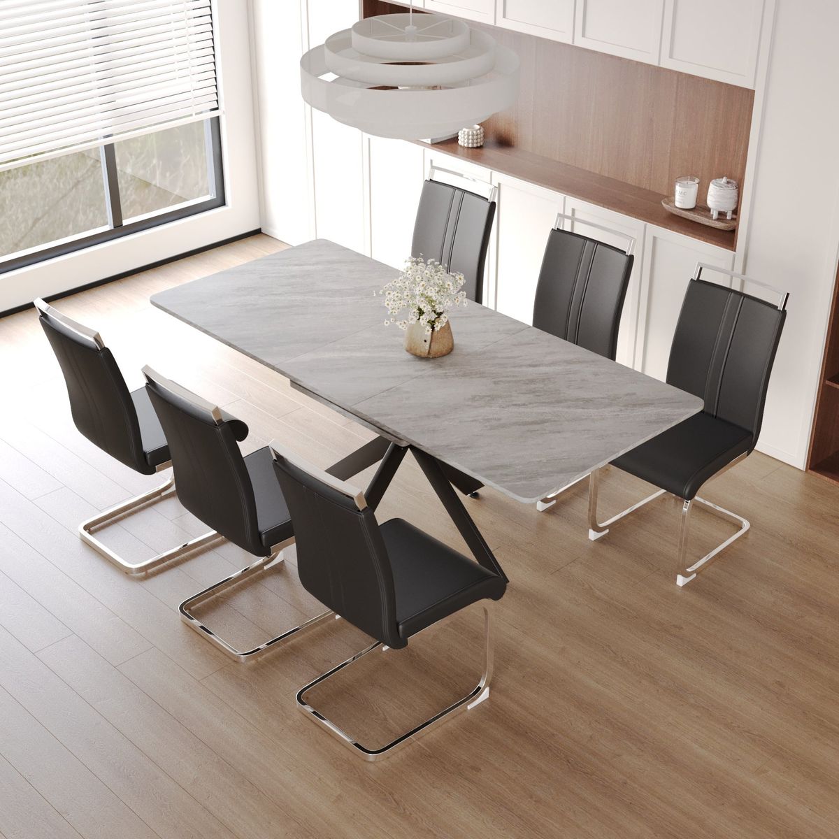 62.4' extendable 78.15' dining Table Set for 6-8 Person for Dining Room,C-shaped Tube Soft padded armless dining chair and Very large Dining Room Table Kitchen Table Chair Set with metal Legs
