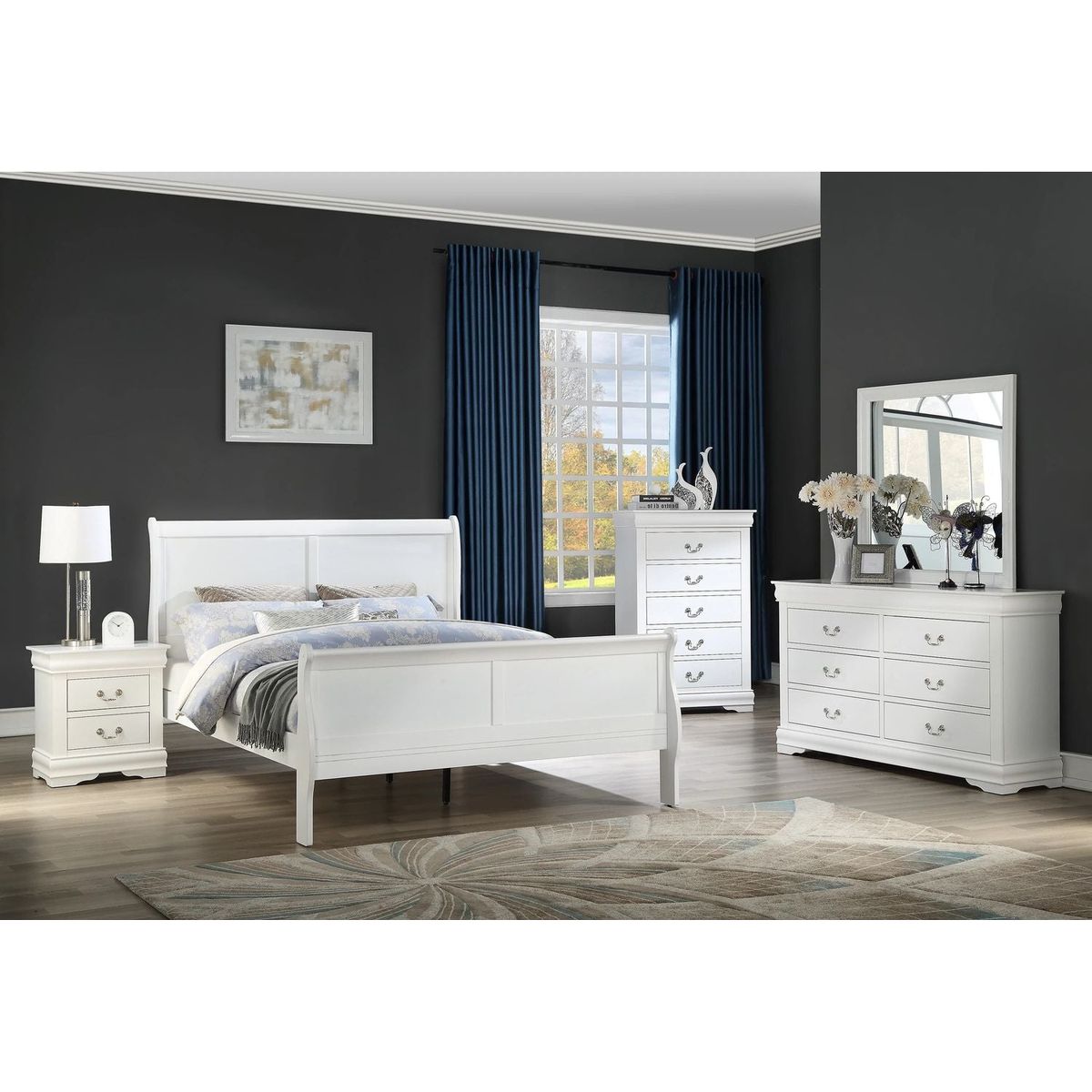 1pc White Finish Two Drawers Louis Philip Nightstand Solid Wood Contemporary & Simple Style