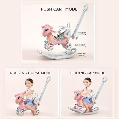 Rocking Horse for Toddlers, Balance Bike Ride On Toys with Push Handle, Backrest and Balance Board for Baby Girl and Boy, Unicorn Kids Pink Color