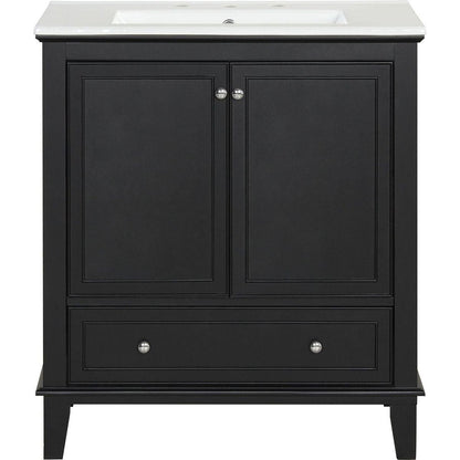 30" Bathroom Vanity with Sink Combo, Multi-functional Bathroom Cabinet with Doors and Drawer, Solid Wood and MDF Board, Black