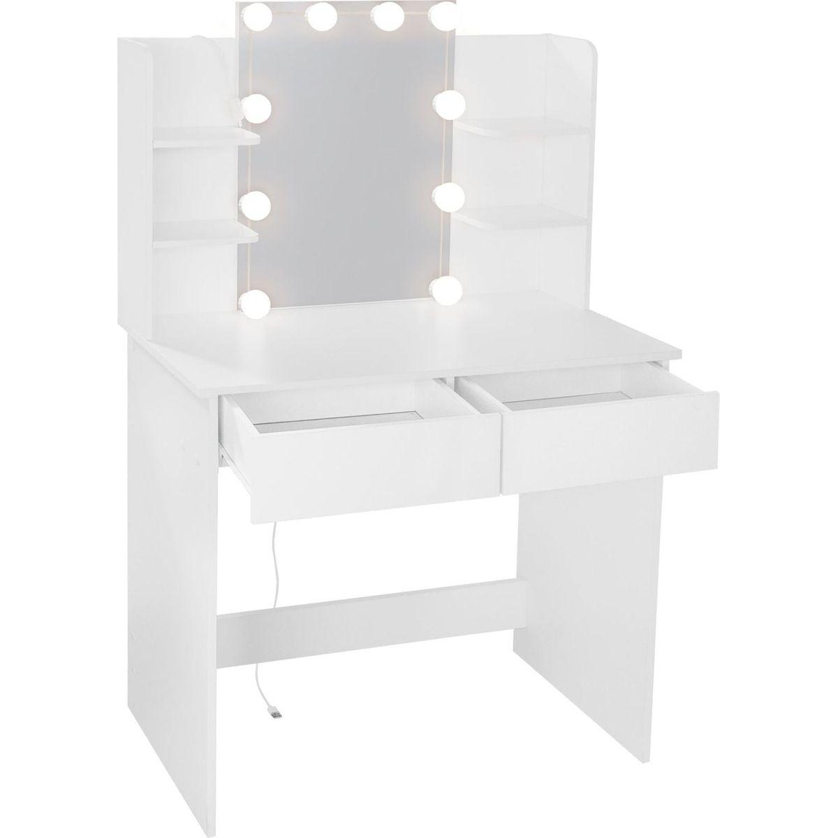 Makeup Vanity Desk With LED Lighted Mirror, Dressing Table Set With 2 Large Drawers 10 LED Light, White Color