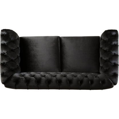 VIVALUX 59.44" Chesterfield Velvet Loveseat Sofa,2-Person Rolled Arm Dutch Plush Upholstered Sofa Couch with Tufted Button for Living Room, Bedroom, Small Places,Black