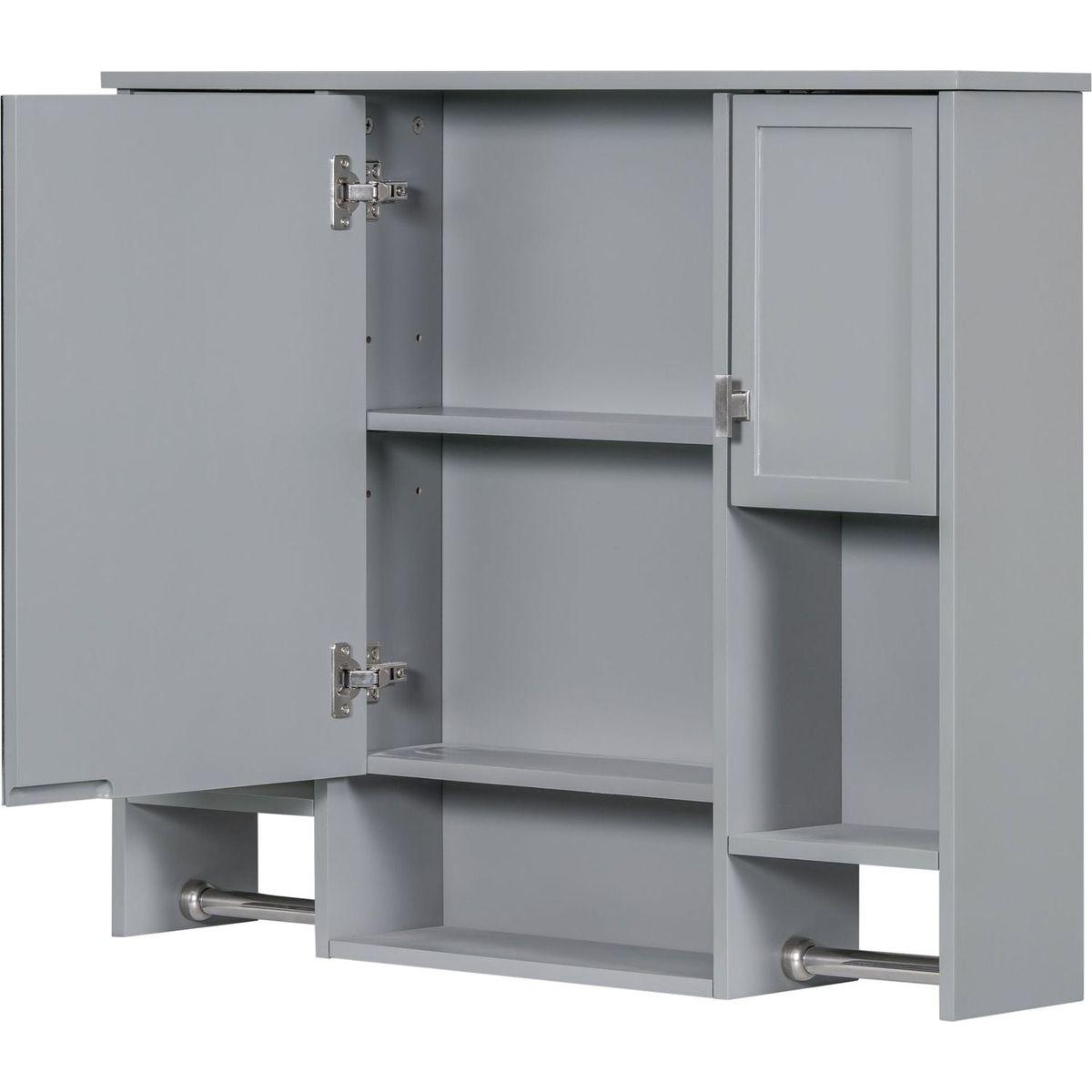 35" x 28" Modern Wall Mounted Bathroom Storage Cabinet, Bathroom Wall Cabinet with Mirror, Medicine Cabinet with Towels Bar