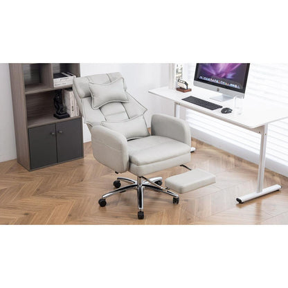 Swivel Ergonomic Office Chair, Technology Leather High Back Office Chair with Lumbar Support Headrest, Sedentary Comfortable Boss Chair, 155 Reclining Computer Chair (Color : Grey)