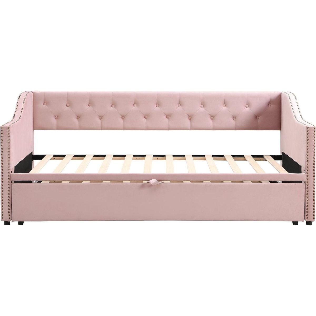 Twin Size Upholstered daybed with Pop Up Trundle, Pink