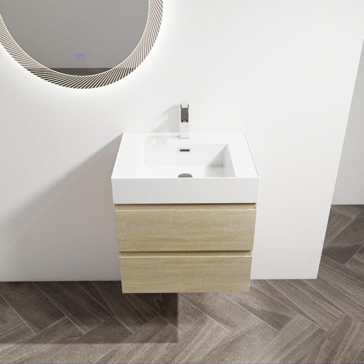 24" Wall-Mounted Bathroom Vanity With Resin Sink, 2-Soft Close Drawers, KD-Package