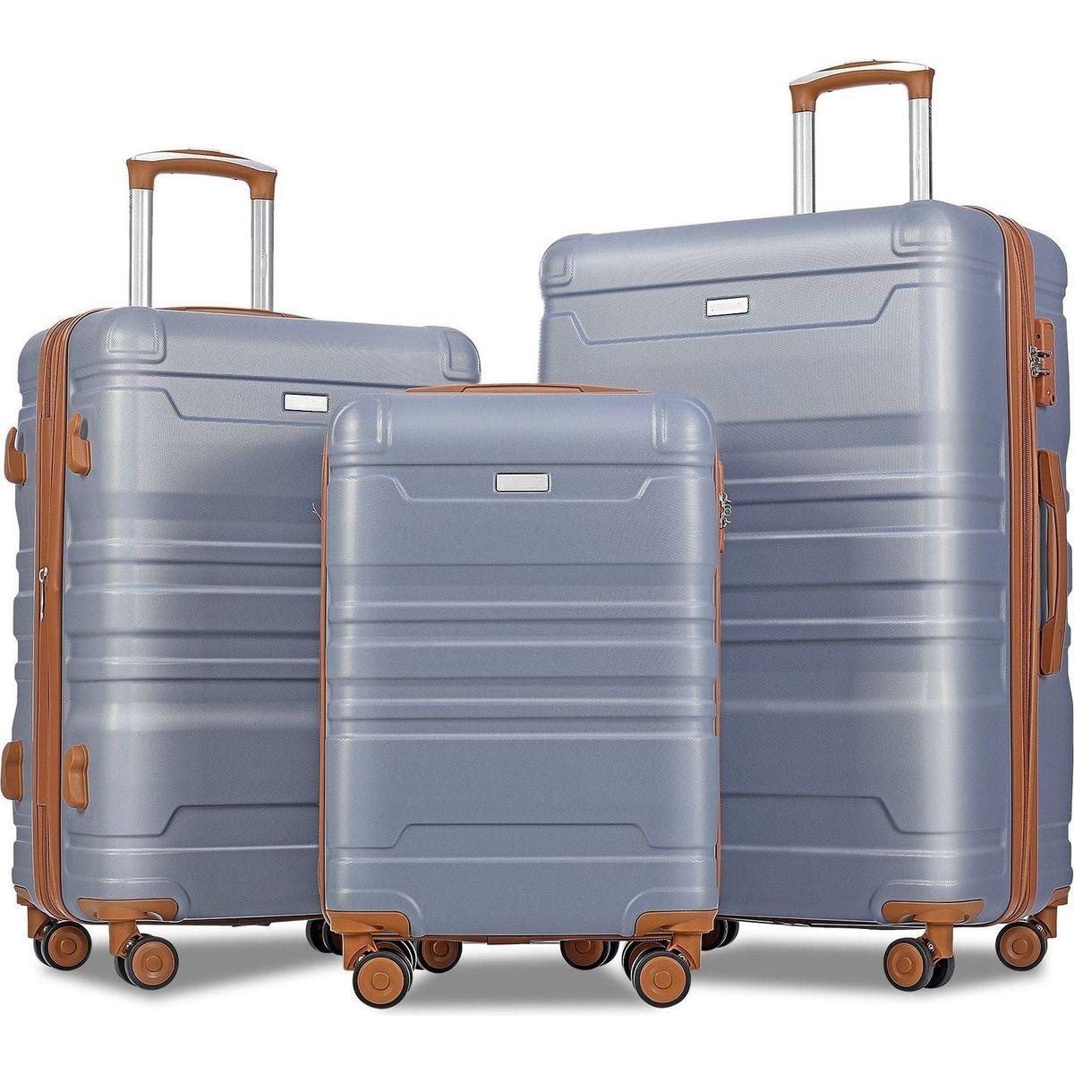 Luggage Sets New Model Expandable ABS Hardshell 3pcs Clearance Luggage Hardside Lightweight Durable Suitcase sets Spinner Wheels Suitcase with TSA Lock 20"24"28"(blue and brown)