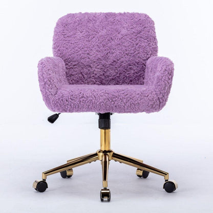 Office Chair,Artificial rabbit hair Home Office Chair with Golden Metal Base,Adjustable Desk Chair Swivel Office Chair,Vanity Chair(Violet) - Streamdale Furniture