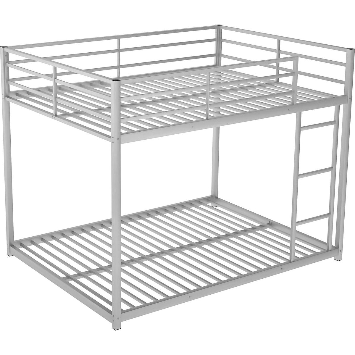 Full over Full Metal Bunk Bed, Low Bunk Bed with Ladder, Silver