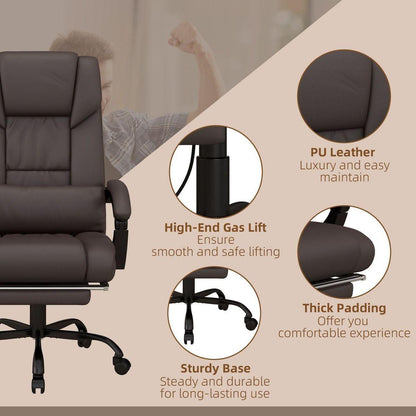 Vinsetto High Back Vibration Massage Office Chair with 6 Points, Hight Adjustable Computer Desk Chair, Reclining Office Chair with Retractable Footrest and Remote, Brown