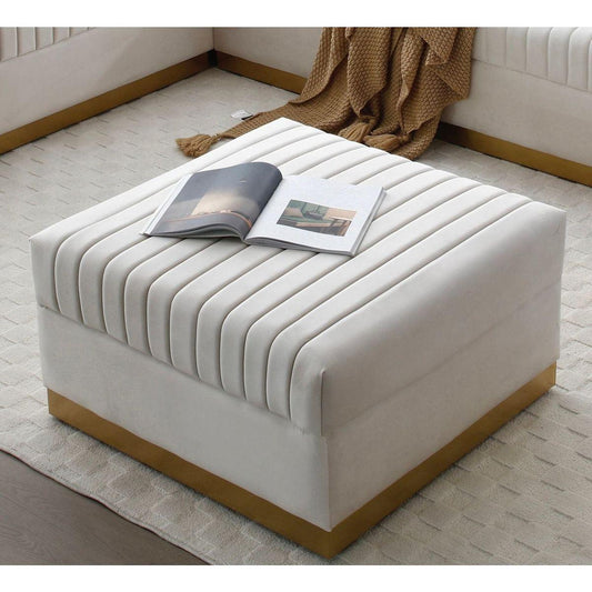 Contemporary Vertical Channel Tufted Velvet Big Size Ottoman Modern Upholstered Foot Rest for Living Room Apartment,Beige