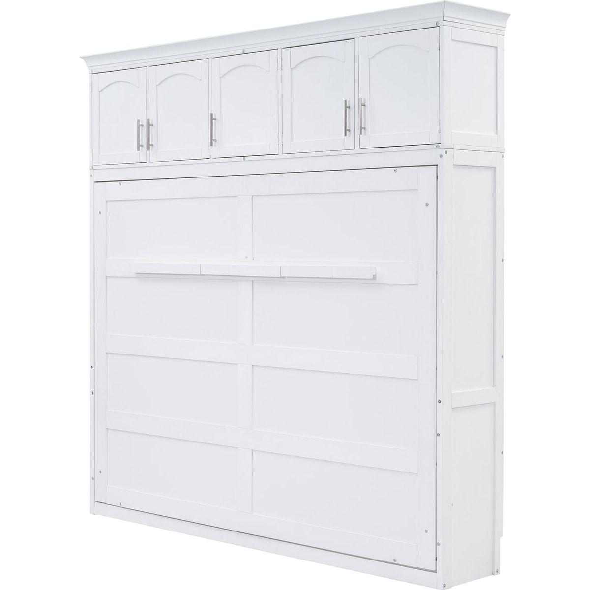 Full Size Murphy Bed Wall Bed with Top Cabinets,White