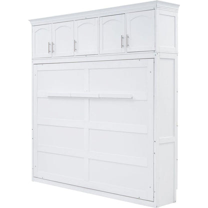 Full Size Murphy Bed Wall Bed with Top Cabinets,White