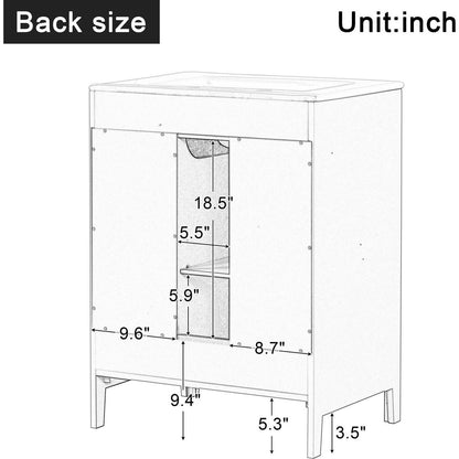 24" Bathroom Vanity with Sink, Bathroom Vanity Cabinet with Two Drawers and Door, Adjustable Shelf, Solid Wood and MDF, Grey