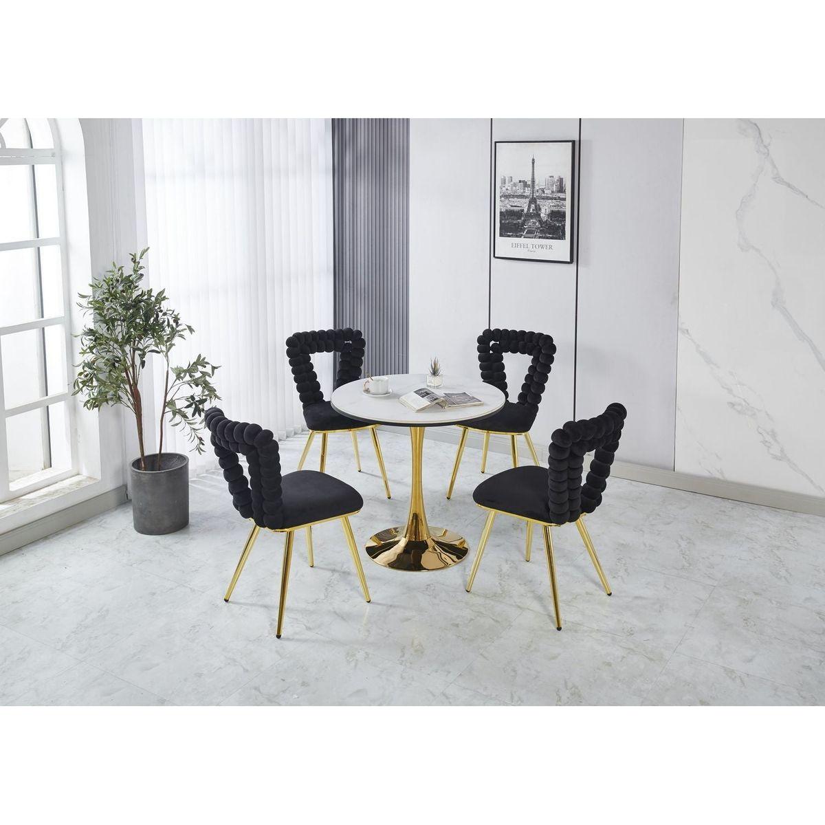 Modern chair(set of 2 ) with golden color iron tube legs, black soft cushions and comfortable backrest, suitable for dining room, living room, cafe,hairball back - Streamdale Furniture