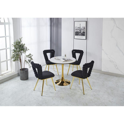 Modern chair(set of 2 ) with golden color iron tube legs, black soft cushions and comfortable backrest, suitable for dining room, living room, cafe,hairball back - Streamdale Furniture