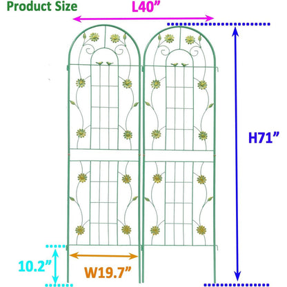 2 Pack Metal Garden Trellis 71" x 19.7" Rustproof Trellis for Climbing Plants Outdoor Flower Support Green