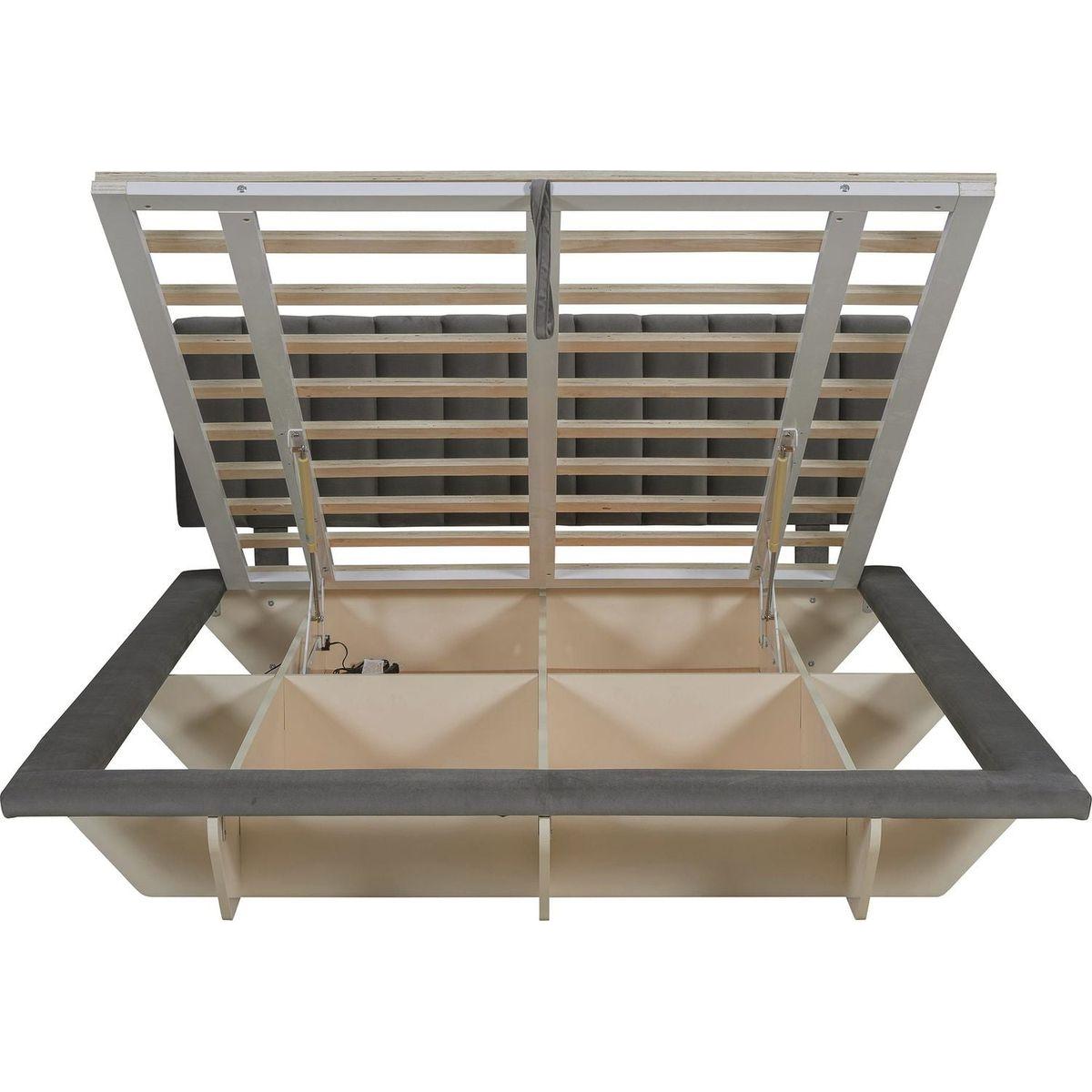 Queen Size Upholstered Floating Bed with LED Light and USB Port, Velvet, Gray, Hydrualic Platform Bed