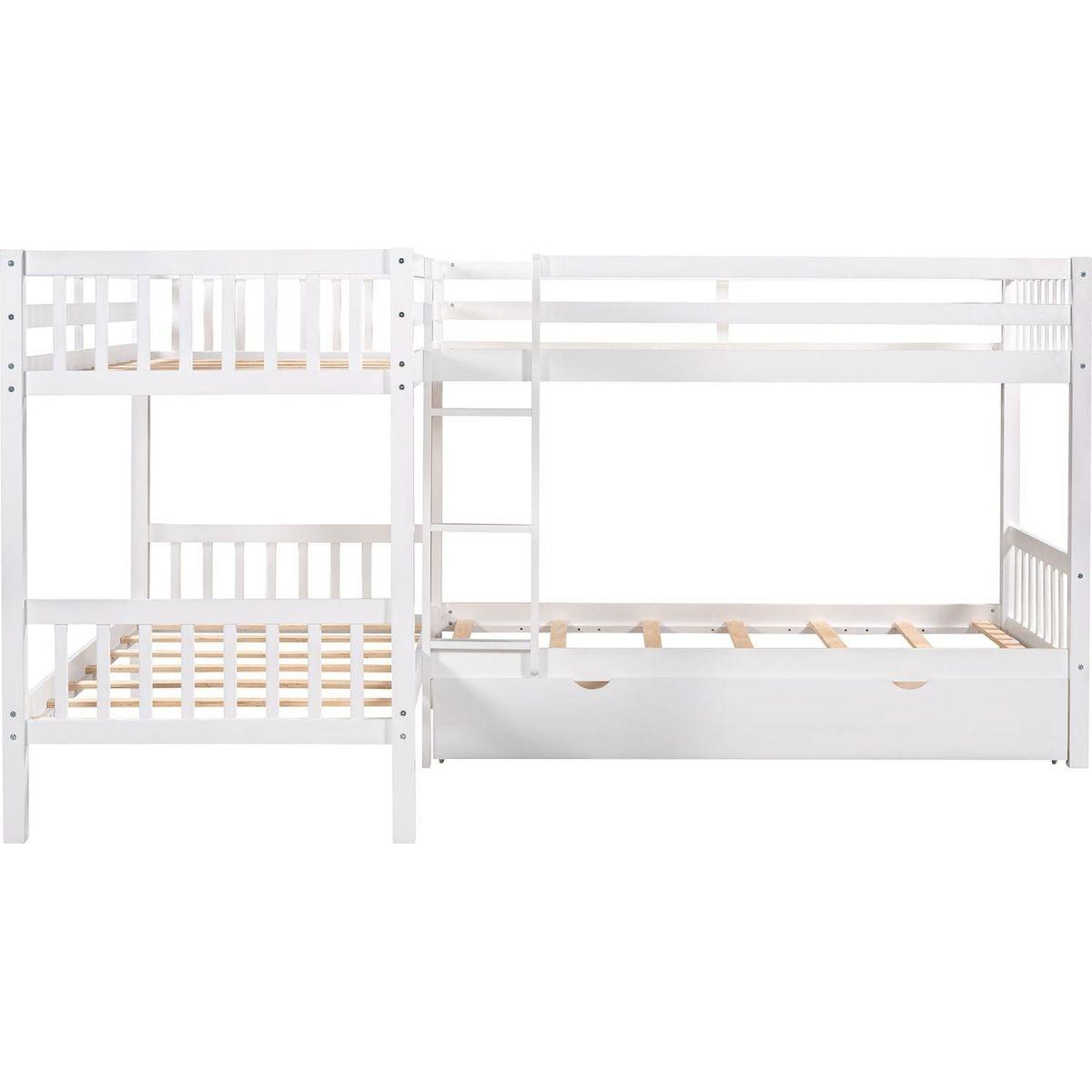 Twin L-Shaped Bunk bed with Drawers-Gray