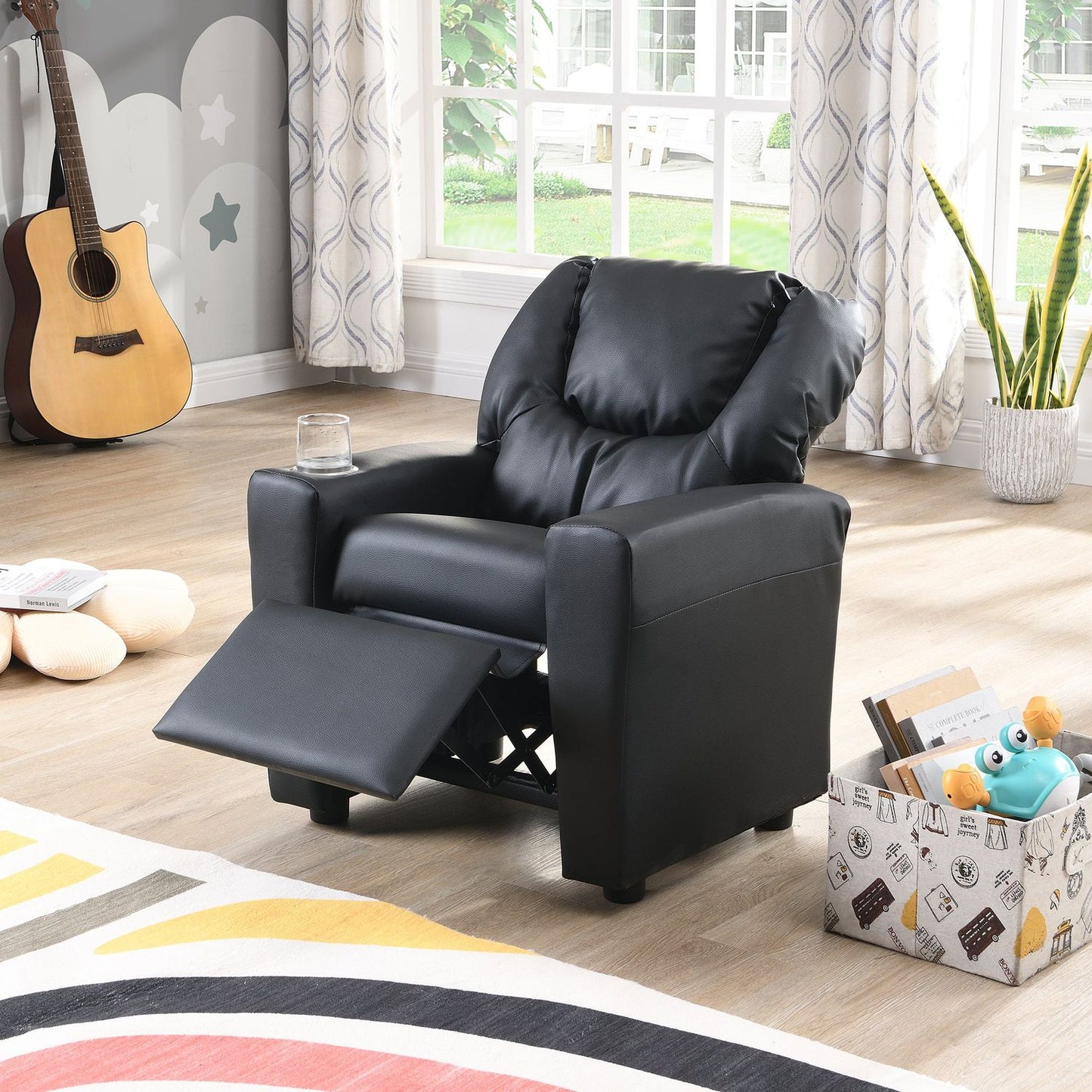 Kids Recliner Chair Black PVC