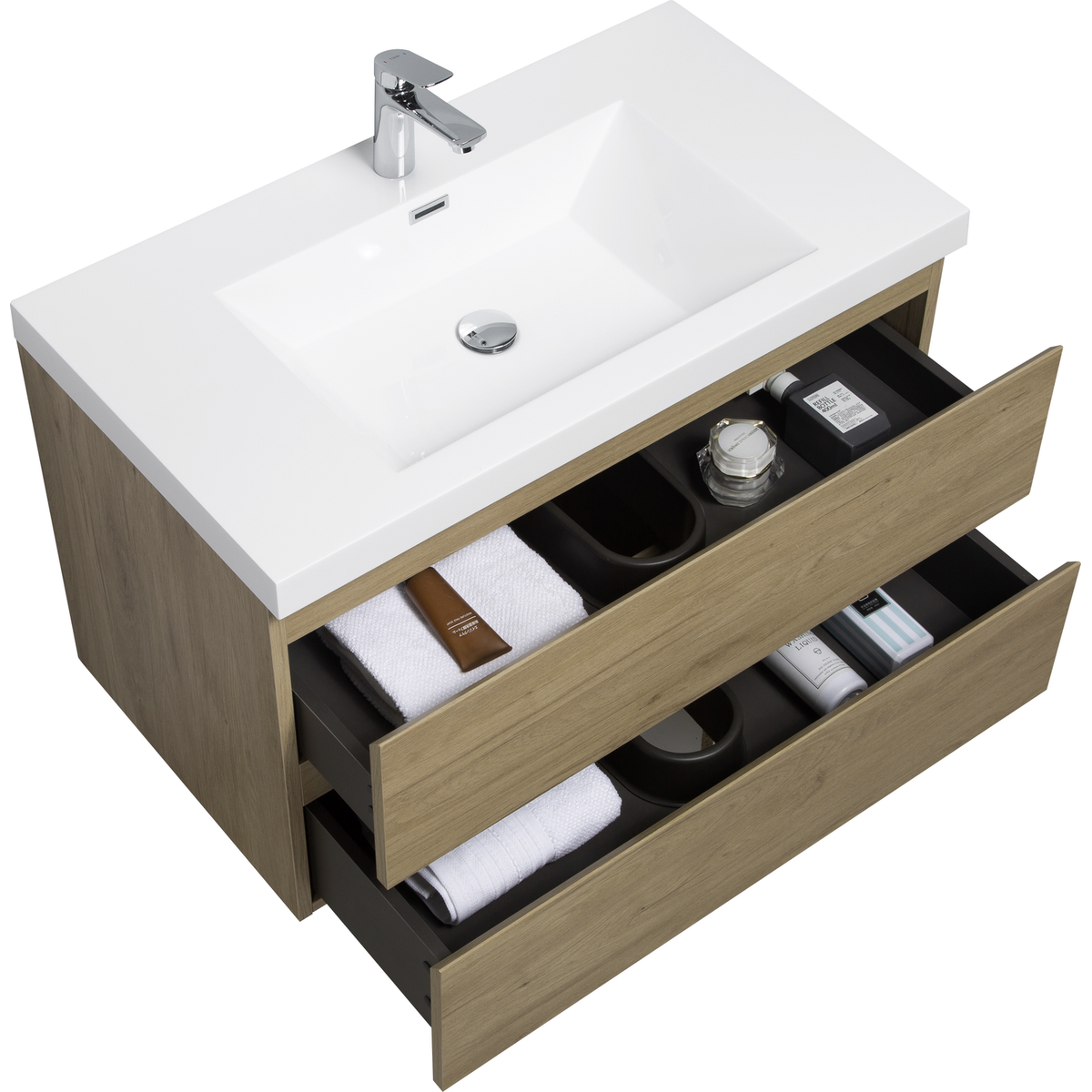 36" Floating Bathroom Vanity with Sink, Modern Wall-Mounted Bathroom Storage Vanity Cabinet with Resin Top Basin and Soft Close Drawers, Natural Oak