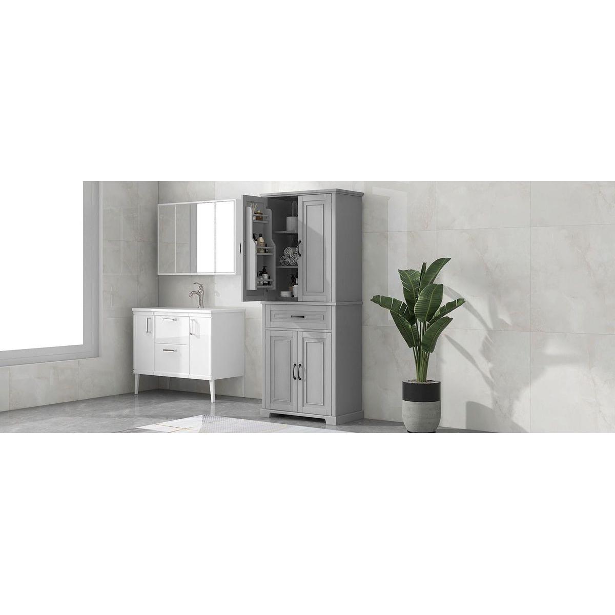 Bathroom Storage Cabinet with Doors and Drawer, Multiple Storage Space, Adjustable Shelf, Grey
