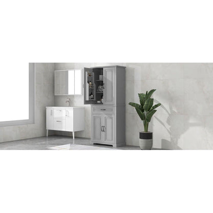 Bathroom Storage Cabinet with Doors and Drawer, Multiple Storage Space, Adjustable Shelf, Grey