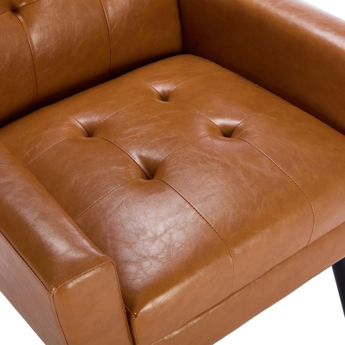 Modern Soft Leather Material Ergonomics Accent Chair Living Room Chair Bedroom Chair Home Chair With Black Legs For Indoor Home-Light Brown PU