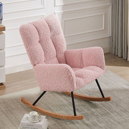 Rocking Chair, Leisure Sofa Glider Chair, Comfy Upholstered Lounge Chair with High Backrest, for Nursing Baby, Reading, Napping PINK