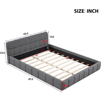 Queen Size Upholstered Platform Bed with Thick Fabric, Grounded Bed with Solid Frame, Gray
