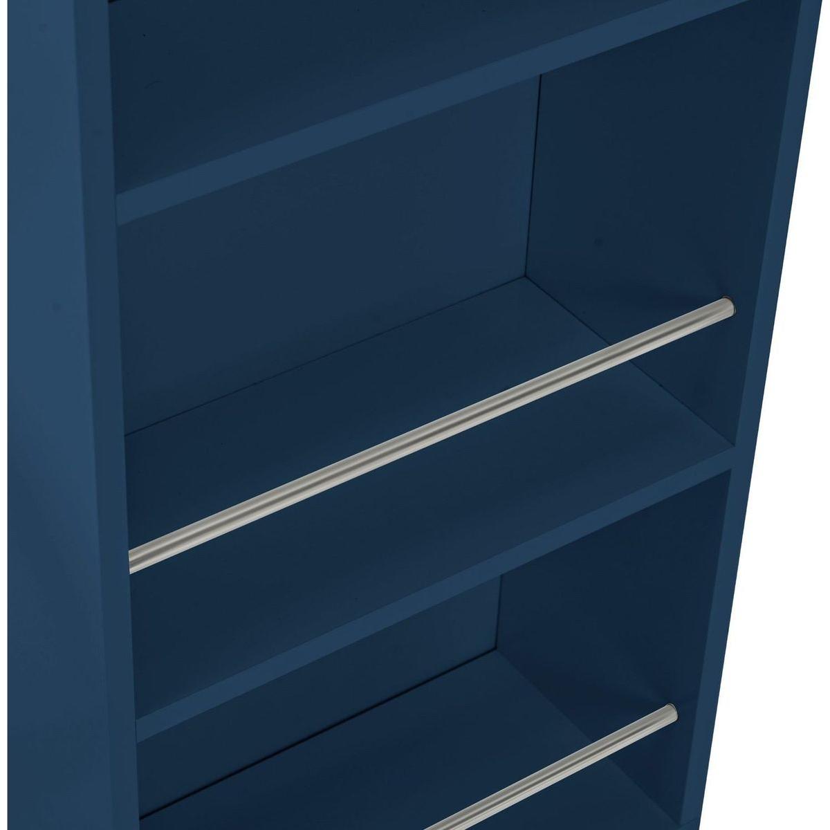 Rolling Kitchen Island With Movable Extended Table, Kitchen Cabinet on Wheels with Power Outlets and 2 Fluted Glass Doors, Kitchen Island with a Storage Compartment and Side 3 Open Shelves, Navy