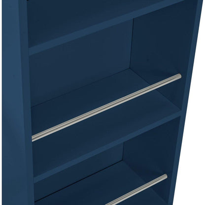 Rolling Kitchen Island With Movable Extended Table, Kitchen Cabinet on Wheels with Power Outlets and 2 Fluted Glass Doors, Kitchen Island with a Storage Compartment and Side 3 Open Shelves, Navy