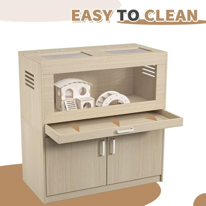 Hamster Cage,Rat Cage Wood with Independent Storage Cabinet,House for Chinchilla with Guinea Pig Hutch and Bridge,Easy View Acrylic Panels,Living Habitat X-large(31.50" L x 15.75" W x 32.28" H)