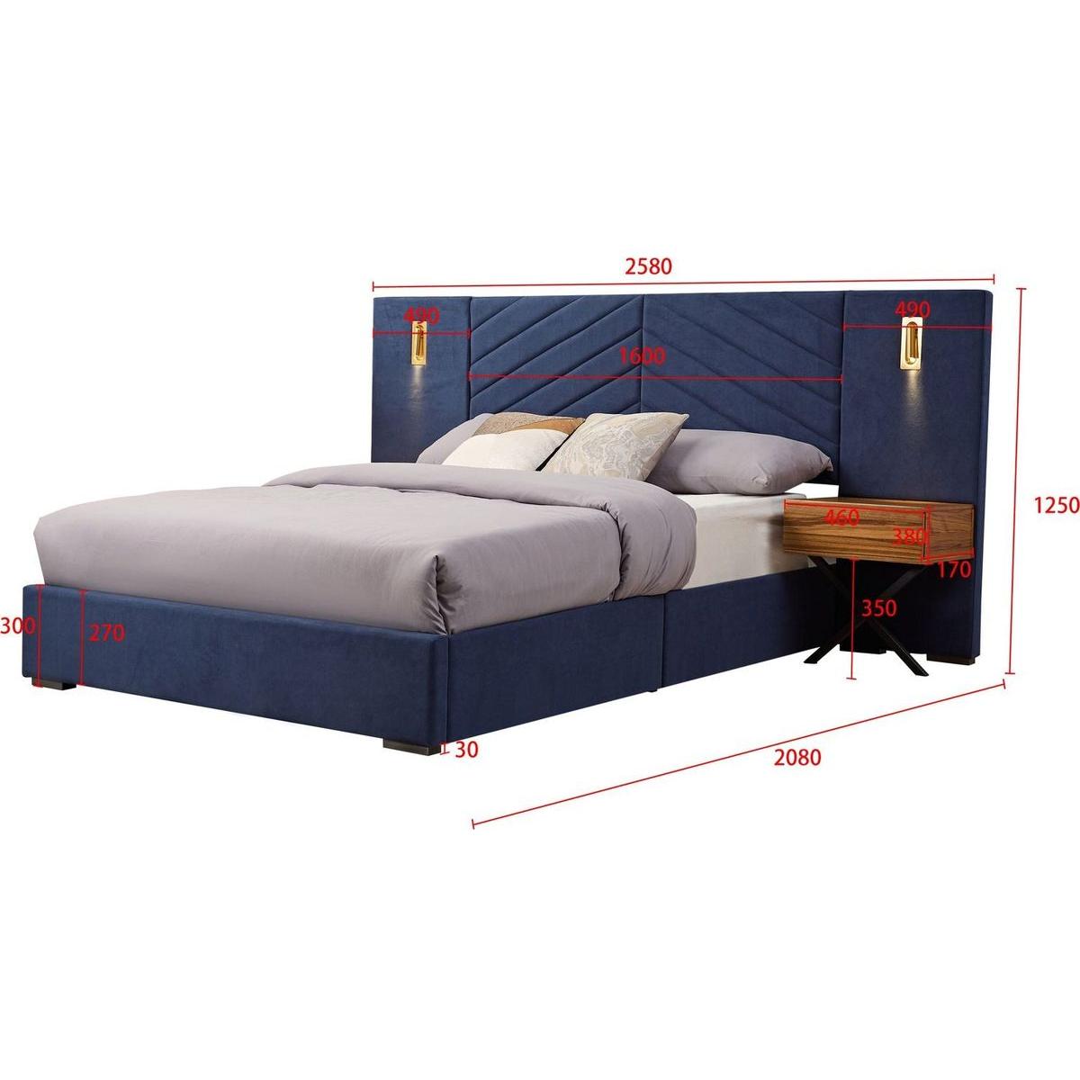 Queen Size Velvet Bed Frame/Vertical Channel Tufted Wingback Headboard/Upholstered Platform Bed/Strong Wooden Slats/No Box Spring Needed/Easy AssemblyRoyal blue