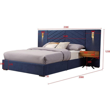 Queen Size Velvet Bed Frame/Vertical Channel Tufted Wingback Headboard/Upholstered Platform Bed/Strong Wooden Slats/No Box Spring Needed/Easy AssemblyRoyal blue