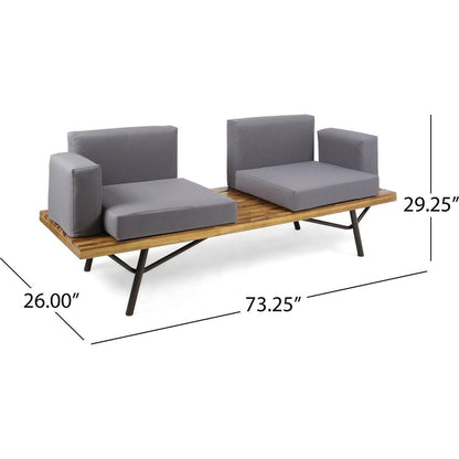 Canoga Outdoor Industrial Loveseat with Coffee Table