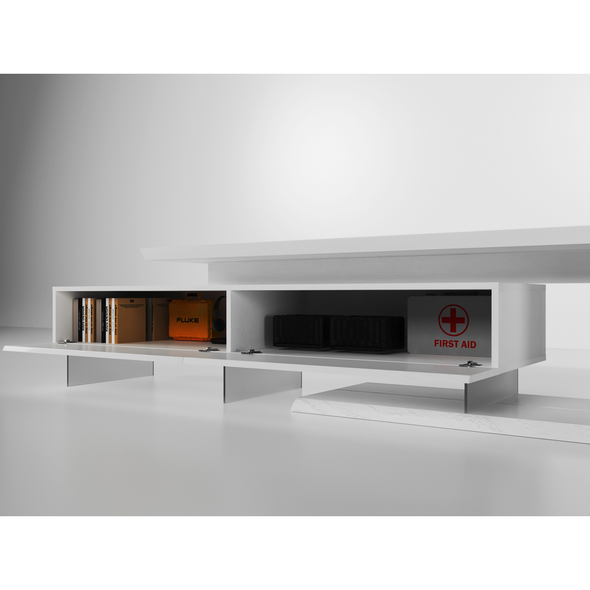 TV Console with Storage Cabinets, Extendable LED TV Stand with Remote Control, Multiple Modes Changing Lights Modern Entertainment Center with Chamfer Edge Shape, White